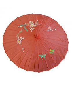 Ombrelle chinoise en tissu rouge décoré
